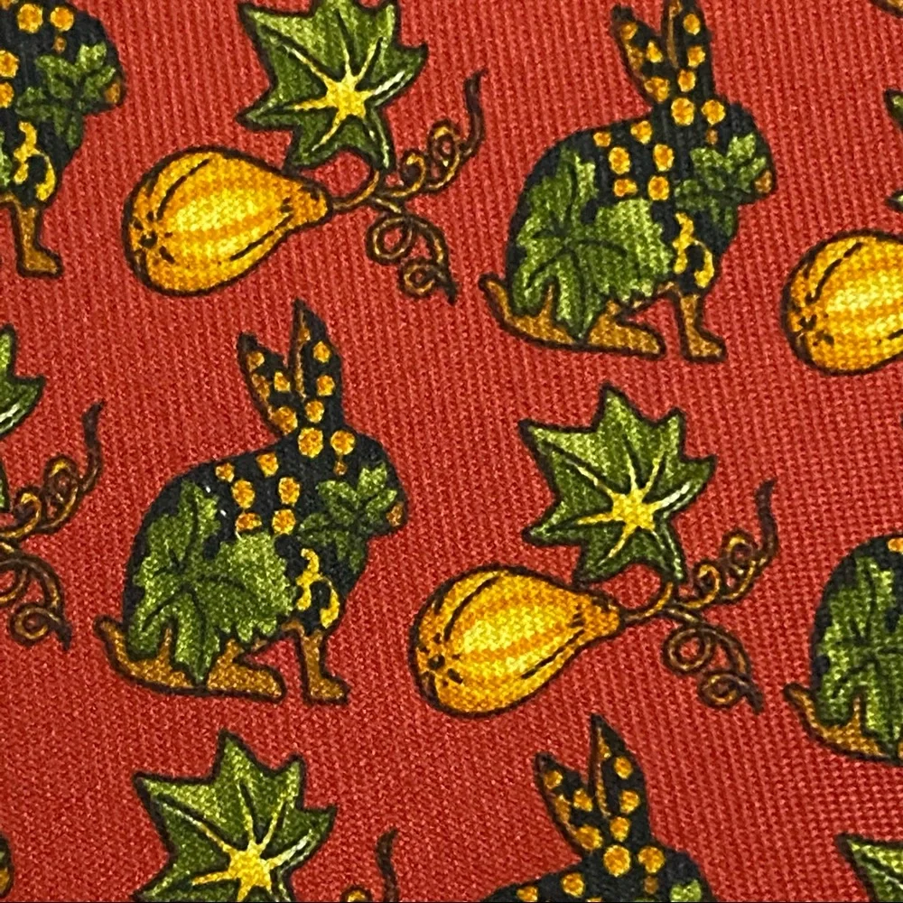 Salvatore Ferragamo Silk Red Holiday Abstract Festive Bunny Tie